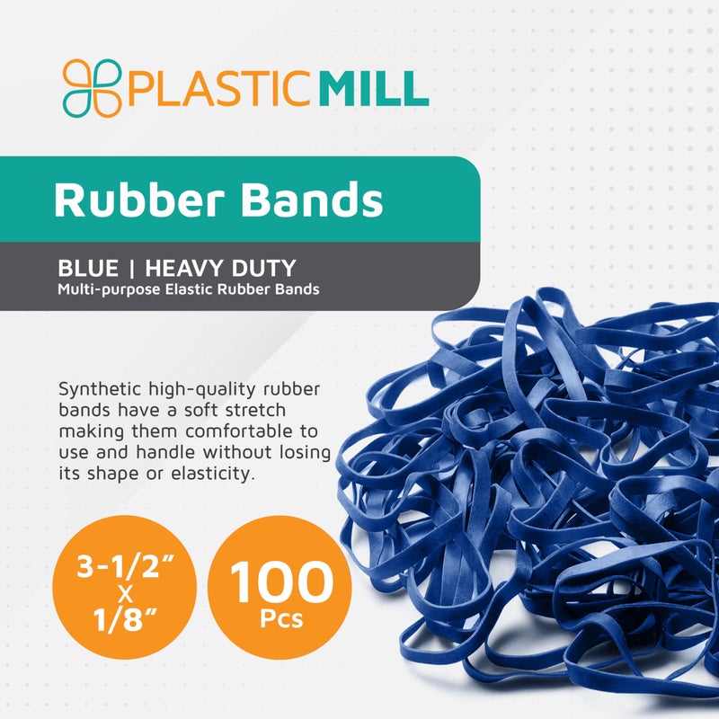 PlasticMill Blue Rubber Bands Size 33 (3 1/2" x 1/8") - #33 Colored Rubber Bands Office Supplies - Strong, Elastic Bands for Crafts, Balloon Garland, Cash, File Folders (100-Pack) - Image 2
